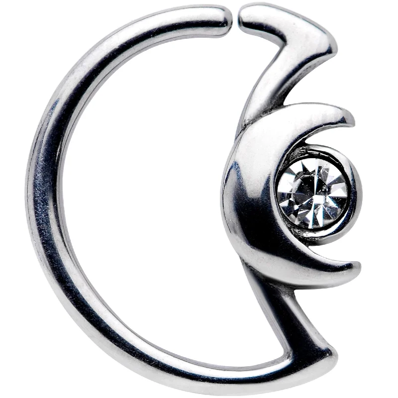 Women's Earrings – Elegant Designs for Every Personality--18 Gauge 3/8 Clear Gem Crescent Moon Closure Ring