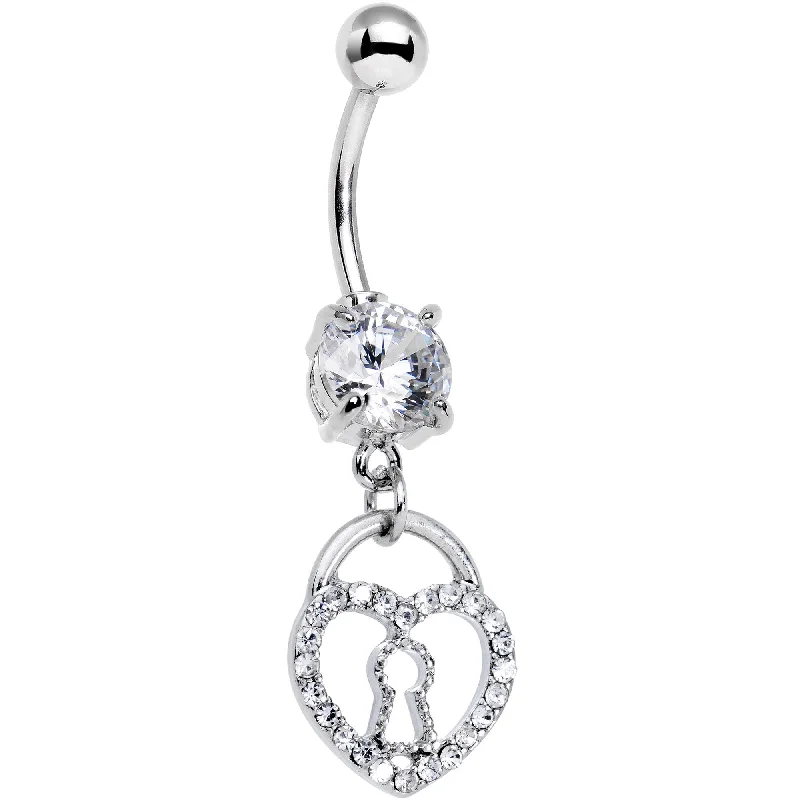 Designer Belly Rings for Dazzling Effect -Clear Gem Keyhole Heart Pendant Dangle Belly Ring Designer Belly Rings for Dazzling Effect -Clear Gem Keyhole Heart Pendant Dangle Belly Ring
