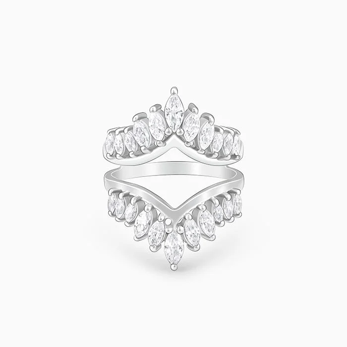 Chic Women's Rings for Fashion-Forward Looks-Silver Layered Zirconia Statement Ring