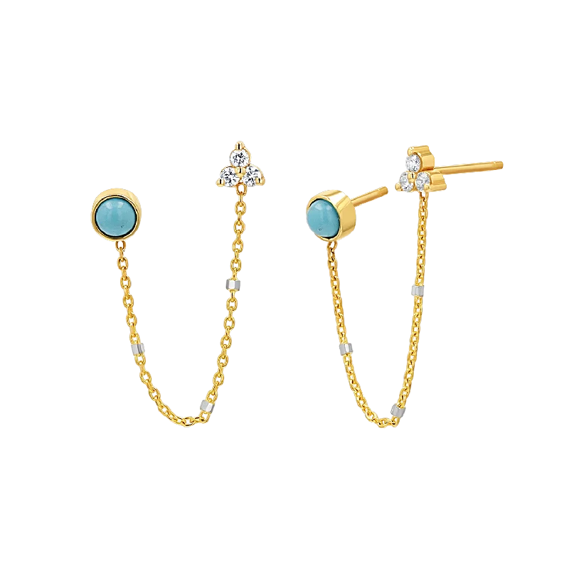 Women's Earrings – Elegant Designs for Every Personality--Turquoise & Diamond Duo Drop Earring Women's Earrings – Elegant Designs for Every Personality--Turquoise & Diamond Duo Drop Earring