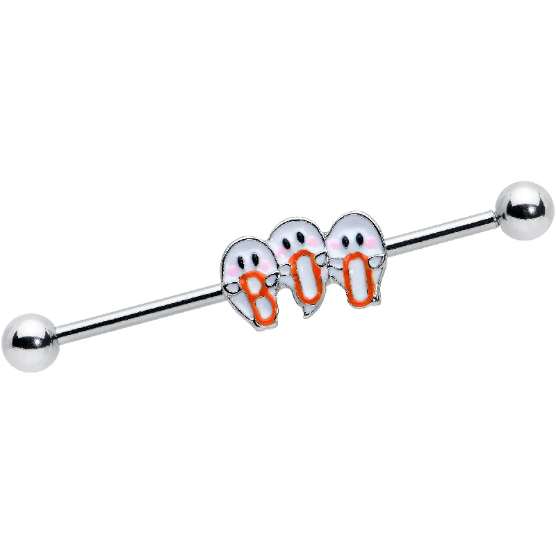Women's Earrings – Elegant Designs for Every Personality--14 Gauge Retro Halloween Boo Ghost Trio Industrial Barbell 38mm
