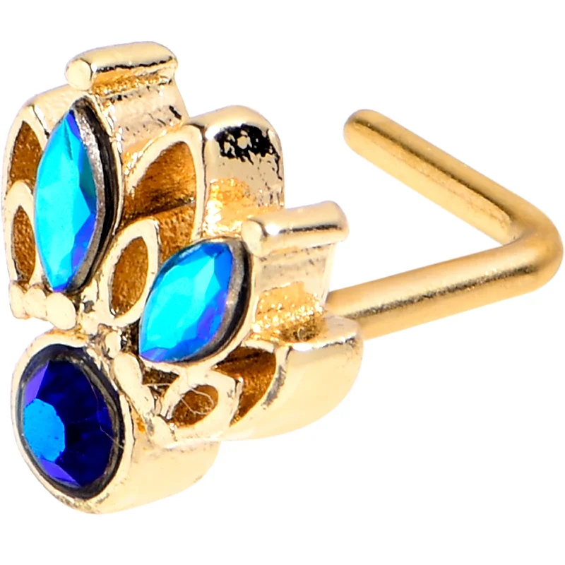 Nose Rings with Different Styles -20 Gauge 7mm Blue Gem Gold Tone Filigree Tiara L Shape Nose Ring
