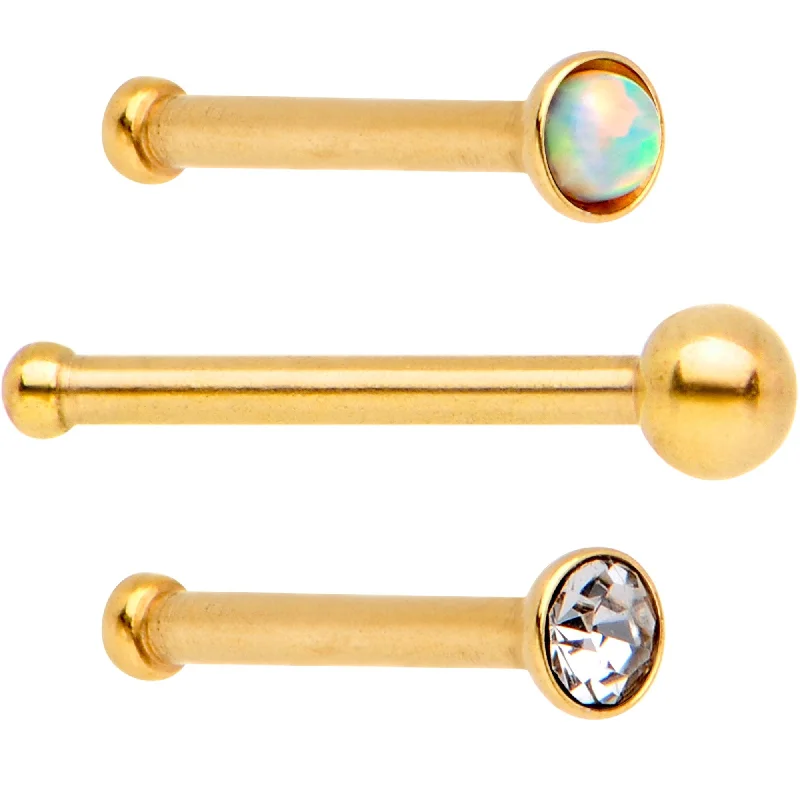 Beautifully Crafted Gold Nose Rings -Variety Belle of the Ball Gold PVD Nose Bone 3 Pack Set Beautifully Crafted Gold Nose Rings -Variety Belle of the Ball Gold PVD Nose Bone 3 Pack Set