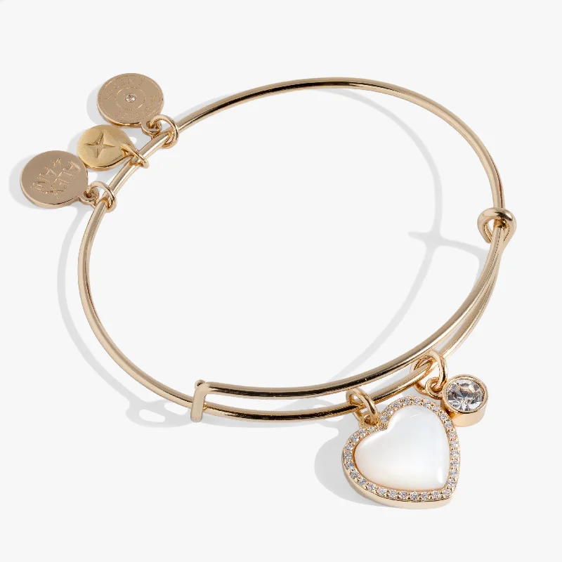 Unique Cuff Bangles for Women-Mother of Pearl Heart Anniversary Bangle