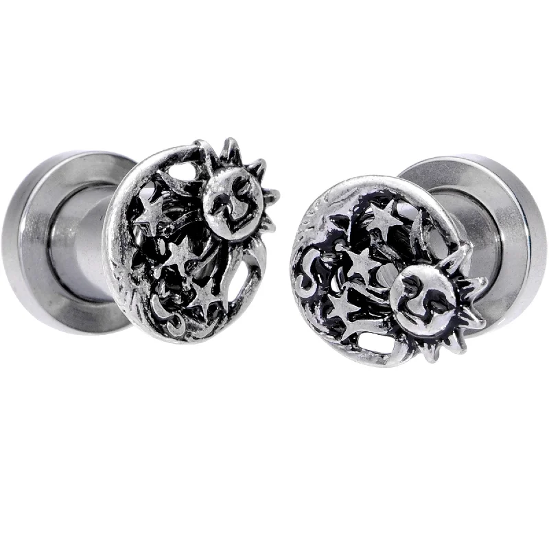 Women's Earrings – Elegant Designs for Every Personality--Cosmic Sun and Moon Screw Fit Tunnel Plug Set 6mm to 25mm