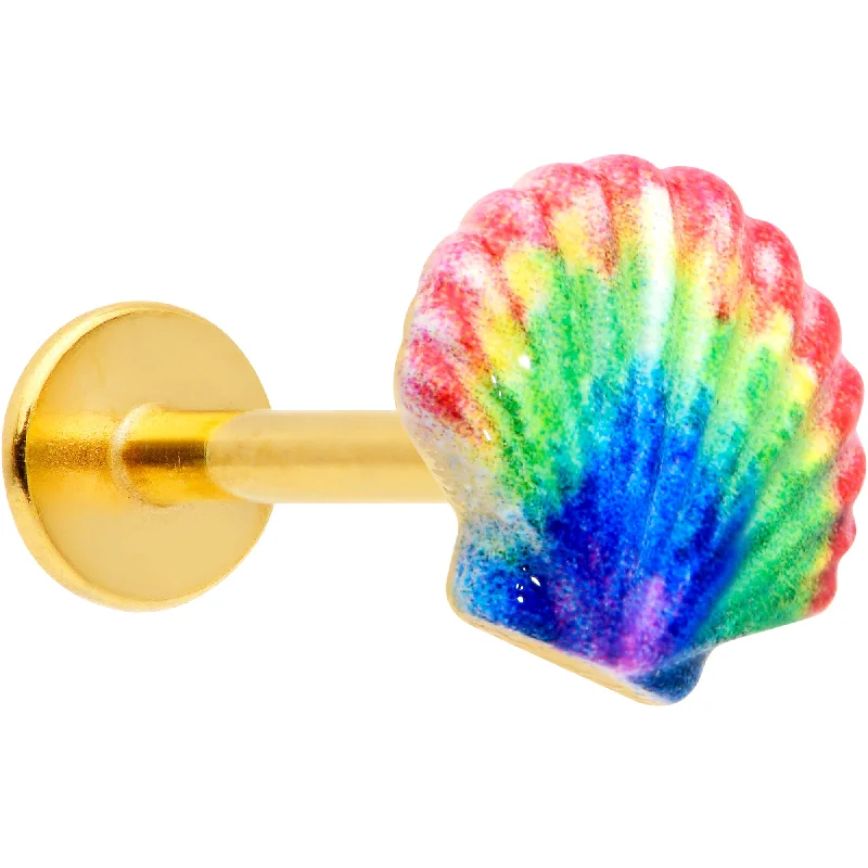 Customizable Lip Rings for Bold Looks16 Gauge 5/16 Gold Tone Rainbow Scallop Shell Labret Monroe Tragus