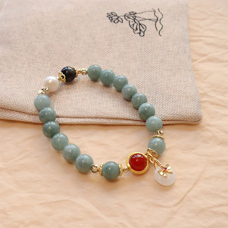 Modern Bangles for Women with Silver and Gemstones-Buddha Stones Natural Jade Red Agate Pearl Bow Tie Luck Bracelet Modern Bangles for Women with Silver and Gemstones-Buddha Stones Natural Jade Red Agate Pearl Bow Tie Luck Bracelet