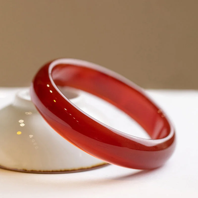 Cuff Bangles with Gemstone Settings for Women-Buddha Stones Natural Red Agate Confidence Bracelet Bangle