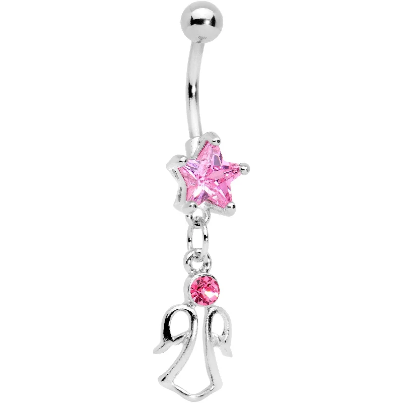 Beautiful Belly Rings with Dazzling Stones -Pink Gem Star and Angel Dangle Belly Ring Beautiful Belly Rings with Dazzling Stones -Pink Gem Star and Angel Dangle Belly Ring