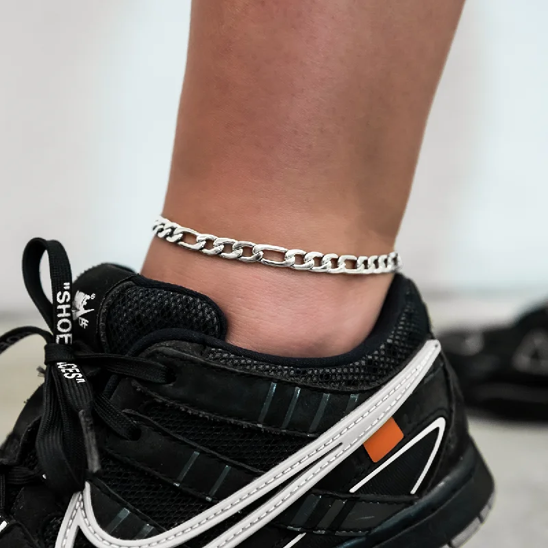 Trendy Anklets for Every Season-Figaro Chain Anklet in White Gold- 6mm