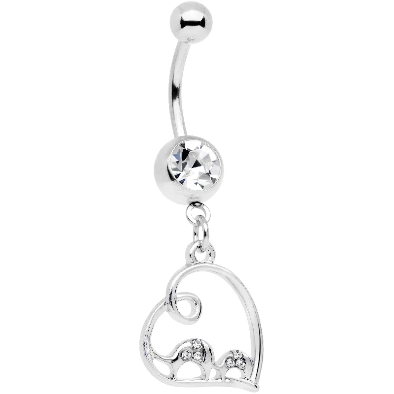 Belly Rings with Dazzling Diamonds -Clear Gem Swirling Heart Cluster Dangle Belly Ring Belly Rings with Dazzling Diamonds -Clear Gem Swirling Heart Cluster Dangle Belly Ring