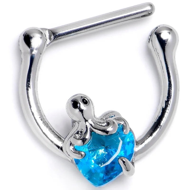 Women's Earrings – Elegant Designs for Every Personality--16 Gauge 5/16 Blue Gem Octopus Heart Cartilage Clicker Women's Earrings – Elegant Designs for Every Personality--16 Gauge 5/16 Blue Gem Octopus Heart Cartilage Clicker