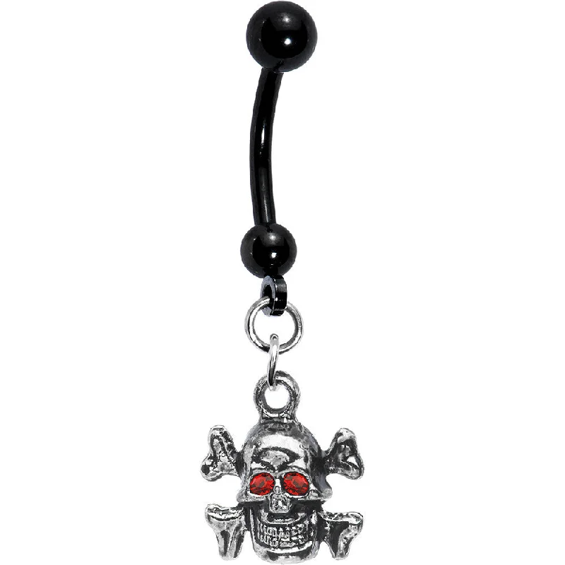 Beautiful Belly Rings for Trendy Women -Black Titanium Red Gem Eye Skull Crossbones Belly Ring Beautiful Belly Rings for Trendy Women -Black Titanium Red Gem Eye Skull Crossbones Belly Ring
