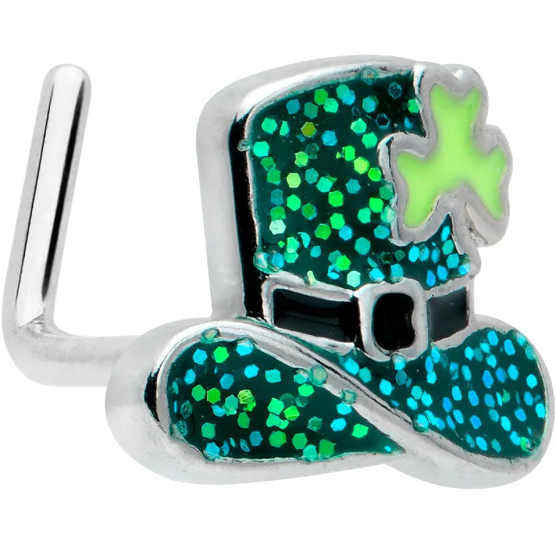 Nose Rings for Piercing Jewelry -20 Gauge 7mm Glitter Top Hat Shamrock St Patricks L Shape Nose Ring Nose Rings for Piercing Jewelry -20 Gauge 7mm Glitter Top Hat Shamrock St Patricks L Shape Nose Ring