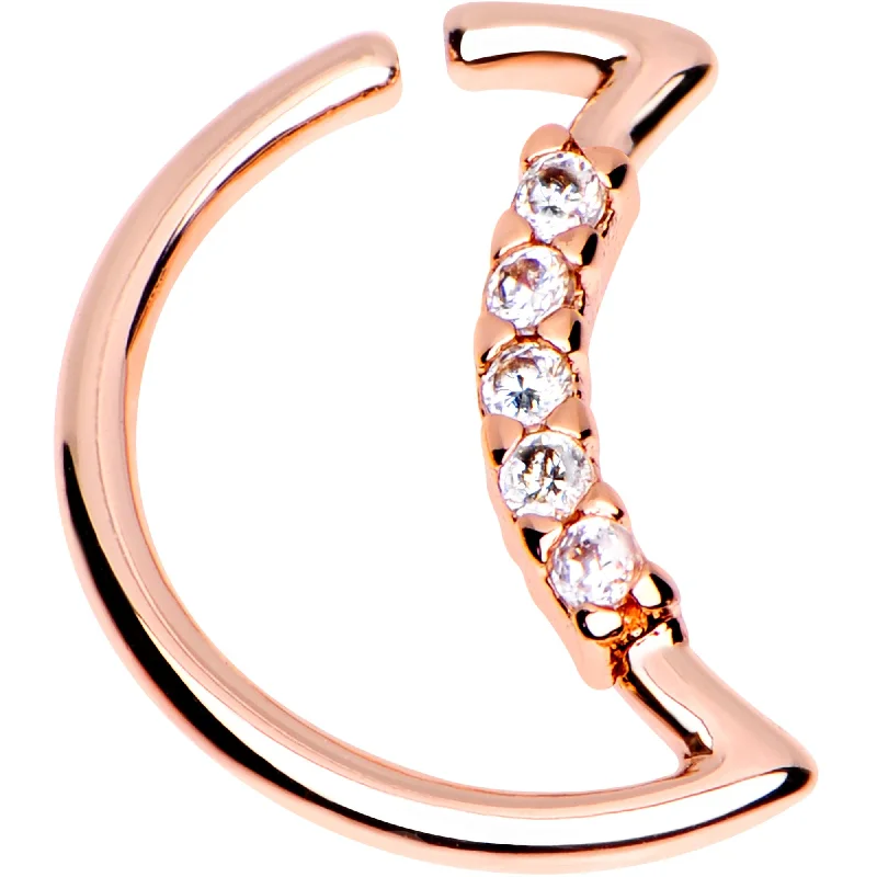 Women's Earrings – Elegant Designs for Every Personality--Clear CZ Strand Gem Rose Gold Plated Moon Left Daith Cartilage Tragus