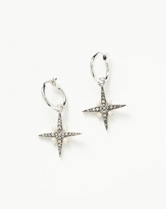 Women's Earrings – Elegant Designs for Every Personality--Harris Reed North Star Pearl Hoop Earrings | Sterling Silver/Pearl