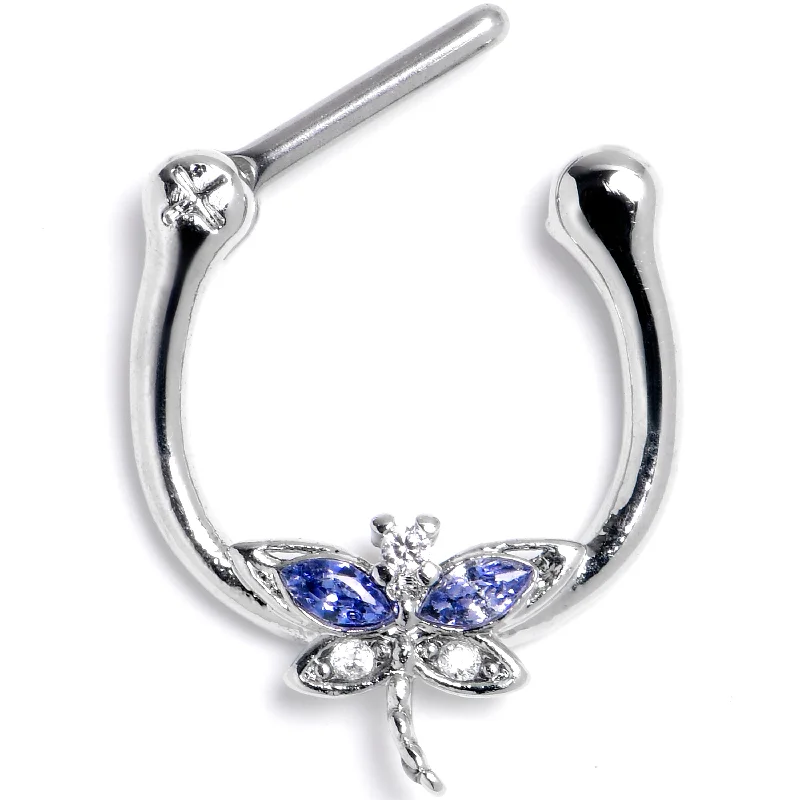 Women's Earrings – Elegant Designs for Every Personality--16 Gauge  5/16 Blue Clear CZ Gem Dragonfly Style Cartilage Clicker