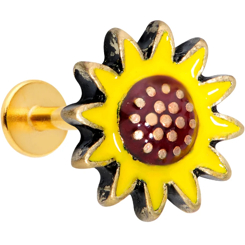 Designer Lip Rings for Trendy Looks16 Gauge 5/16 Gold Tone Sunny Sunflower Labret Monroe Tragus