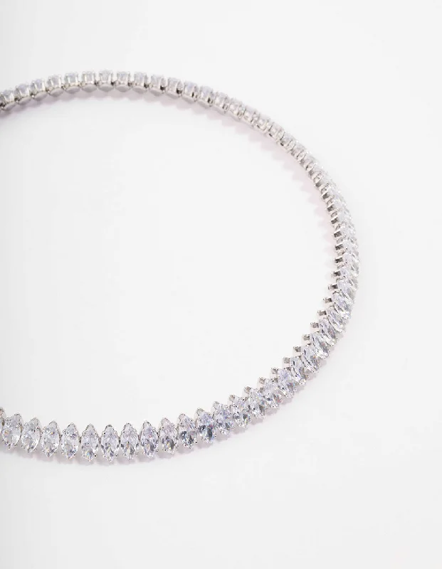 Shop Classic Women's Necklaces & Pendants with a Modern Twist-Silver Cubic Zirconia Navette Stone Choker Shop Classic Women's Necklaces & Pendants with a Modern Twist-Silver Cubic Zirconia Navette Stone Choker