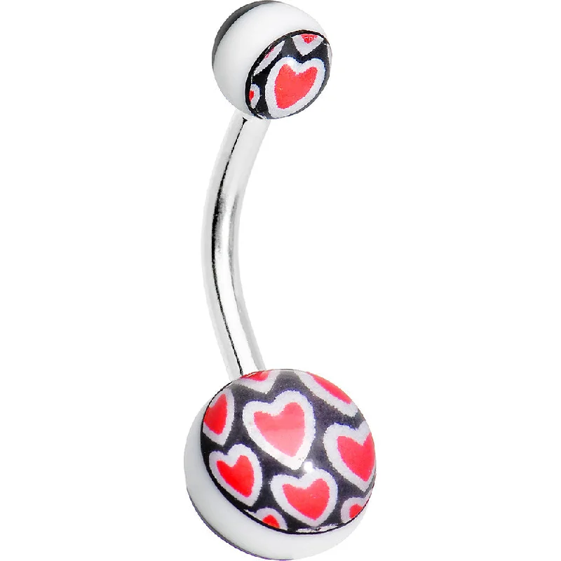 Sparkling Belly Rings with Gemstone Detailing -Red Hearts on Black Acrylic Hearts Belly Ring Sparkling Belly Rings with Gemstone Detailing -Red Hearts on Black Acrylic Hearts Belly Ring