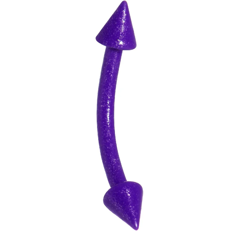 Women's Earrings – Elegant Designs for Every Personality--16 Gauge 3/8 Purple Glow In The Dark Effect Cone Curved Eyebrow Ring