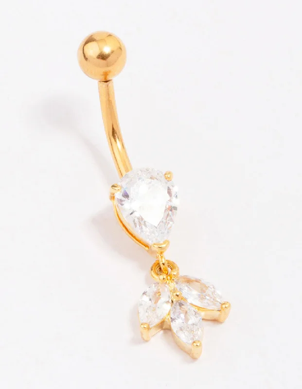 Stunning Belly Rings for Dazzling Fashion -Gold Plated Titanium Cubic Zirconia Marquise Belly Piercing Stunning Belly Rings for Dazzling Fashion -Gold Plated Titanium Cubic Zirconia Marquise Belly Piercing