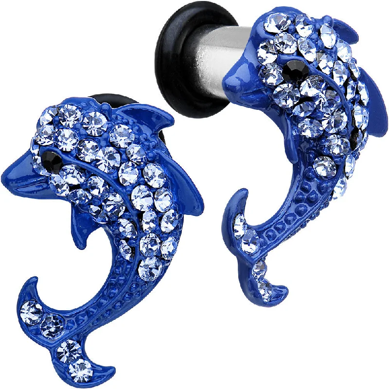 Women's Earrings – Elegant Designs for Every Personality--4 Gauge Blue Anodized Stainless Steel Dolphin Single Flare Plug Set Women's Earrings – Elegant Designs for Every Personality--4 Gauge Blue Anodized Stainless Steel Dolphin Single Flare Plug Set