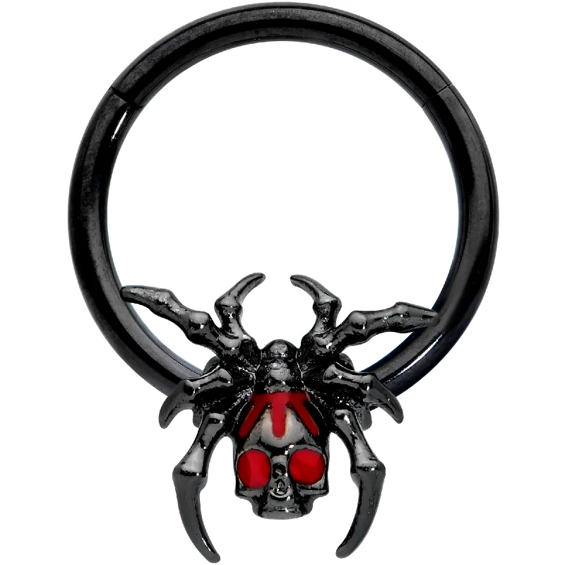 Women's Earrings – Elegant Designs for Every Personality--16 Gauge 3/8 Red Gem Black Spider Skull Halloween Hinged Segment Ring
