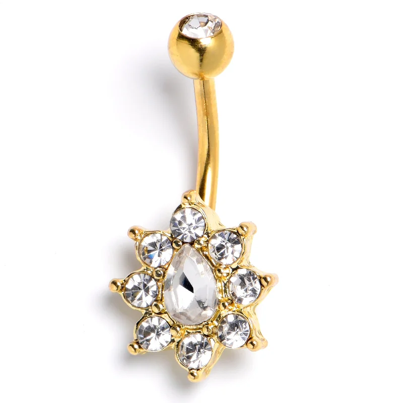 Belly Rings for a Perfect Fit -Clear CZ Gem Gold Tone Internally Threaded Sunny Glam Belly Ring Belly Rings for a Perfect Fit -Clear CZ Gem Gold Tone Internally Threaded Sunny Glam Belly Ring