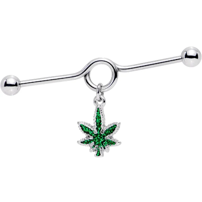 Women's Earrings – Elegant Designs for Every Personality--Green Marijuana Leaf Puff Puff Pass Industrial Barbell 38mm Women's Earrings – Elegant Designs for Every Personality--Green Marijuana Leaf Puff Puff Pass Industrial Barbell 38mm