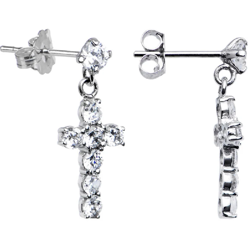 Women's Earrings – Elegant Designs for Every Personality--14kt White Gold CZ Cross Dangle Stud Earrings