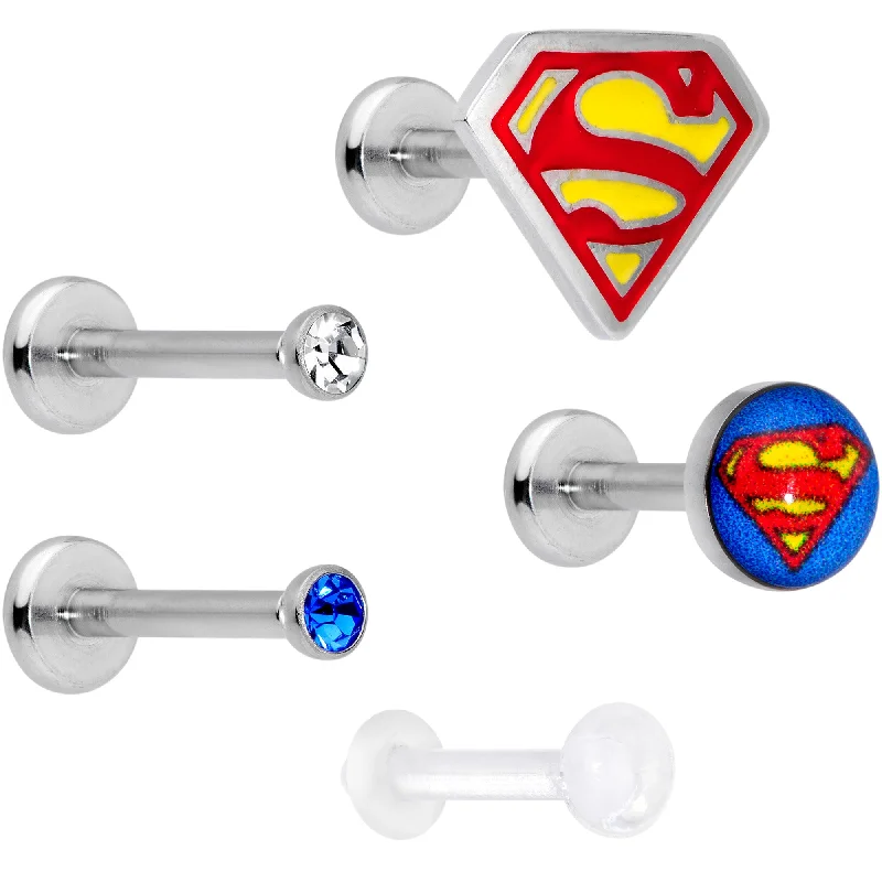 Trendy Lip Rings with Simple Designs16 Gauge 5/16 Officially Licensed Marvel Superman Labret Set of 5