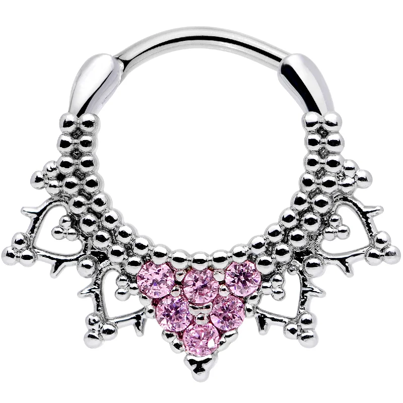 Beautiful Nose Rings with Sparkles -16 Gauge 3/8 Pink CZ Gem Triangle Ornate Septum Clicker Beautiful Nose Rings with Sparkles -16 Gauge 3/8 Pink CZ Gem Triangle Ornate Septum Clicker
