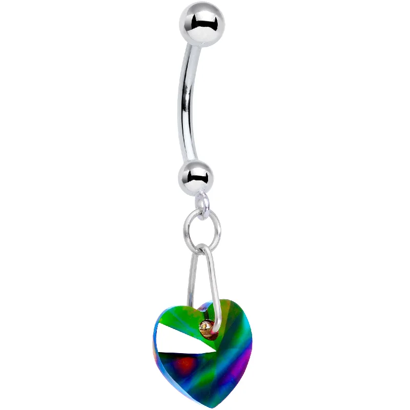 Unique Belly Rings with Sparkling Details -14KT White Gold Heart Belly Ring Created with Crystals Unique Belly Rings with Sparkling Details -14KT White Gold Heart Belly Ring Created with Crystals