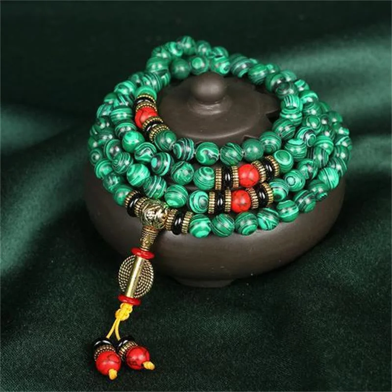 Elegant Silver Cuff Bracelets for Men-Buddha Stones Tibetan 108 Mala Malachite Beads Bracelet Necklace Elegant Silver Cuff Bracelets for Men-Buddha Stones Tibetan 108 Mala Malachite Beads Bracelet Necklace