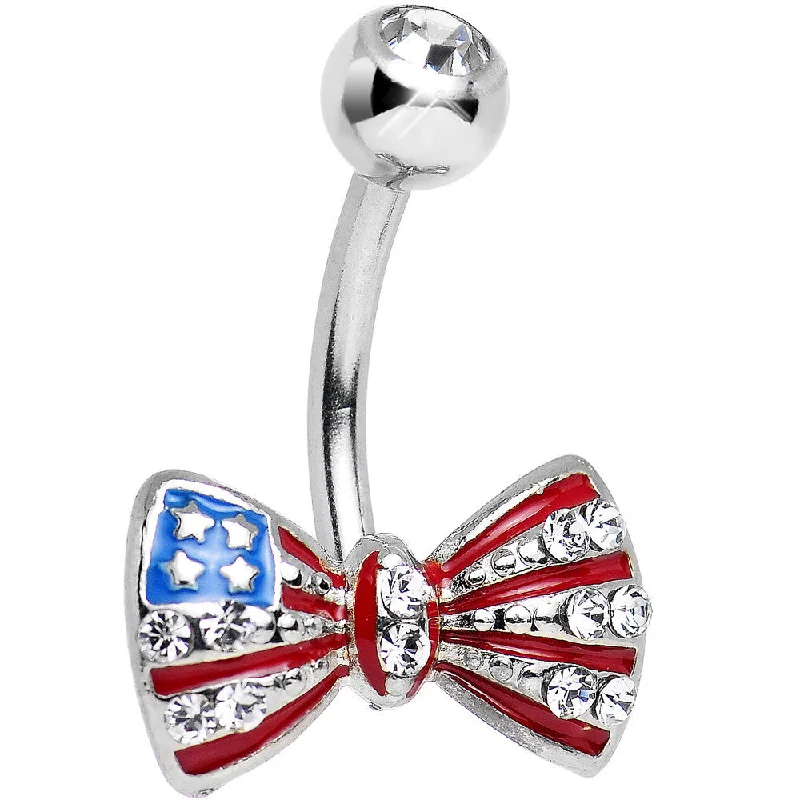 Trendy Belly Rings for Everyday Glam -Clear Gem American Flag Bow Tie Belly Ring