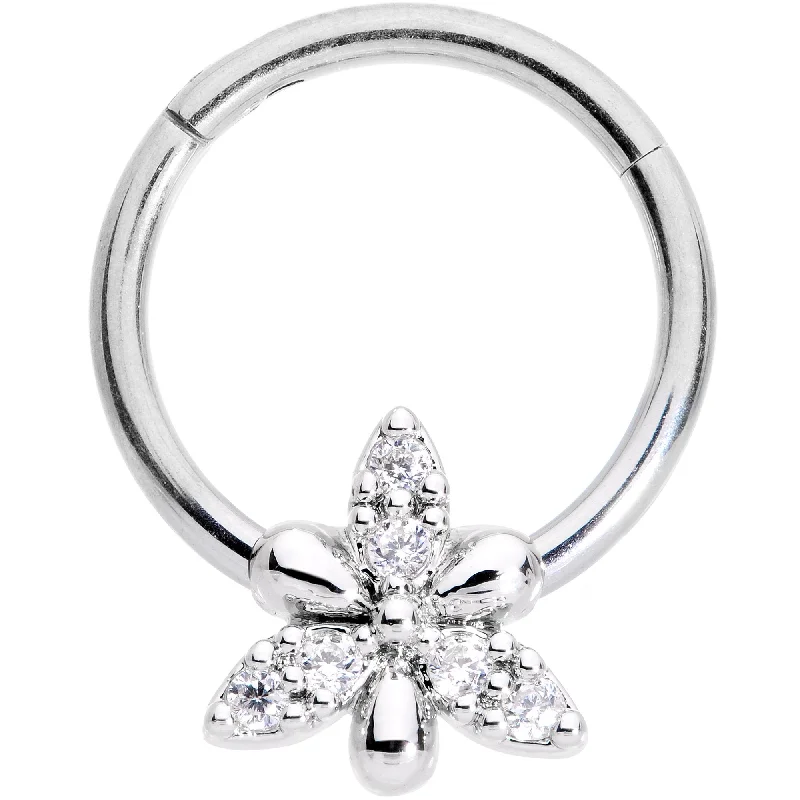 Nose Rings with Adjustable Size -16 Gauge 3/8 Clear CZ Gem Triquetra Hinged Segment Ring Nose Rings with Adjustable Size -16 Gauge 3/8 Clear CZ Gem Triquetra Hinged Segment Ring