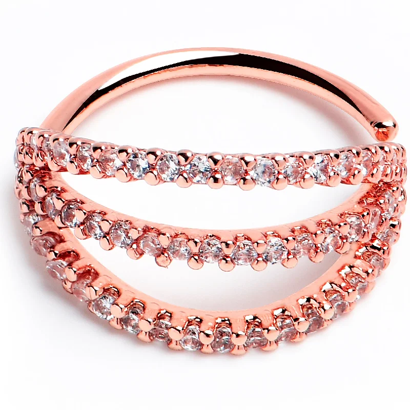 Nose Rings for Classic Fashion with Modern Appeal -20 Gauge 3/8 Clear CZ Gem Rose Gold Tone Faux Triple Hoop Nose Hoop Nose Rings for Classic Fashion with Modern Appeal -20 Gauge 3/8 Clear CZ Gem Rose Gold Tone Faux Triple Hoop Nose Hoop