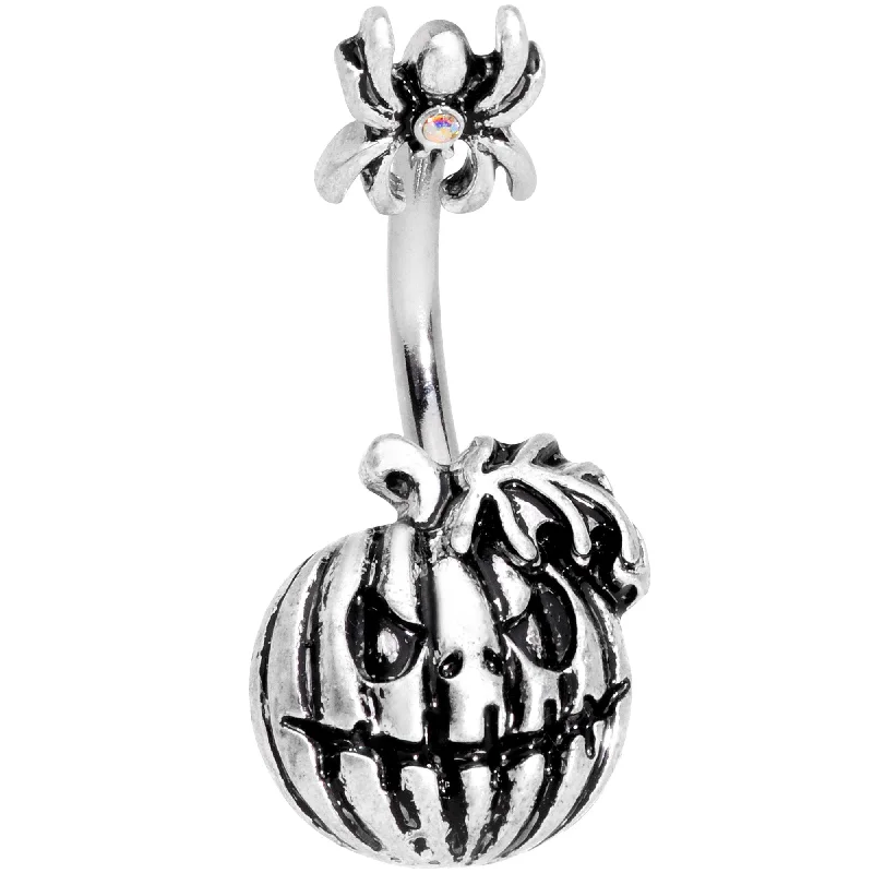 Comfortable Belly Rings for Glamorous Style -Scary Spider Jack O Lantern Double Mount Belly Ring Comfortable Belly Rings for Glamorous Style -Scary Spider Jack O Lantern Double Mount Belly Ring