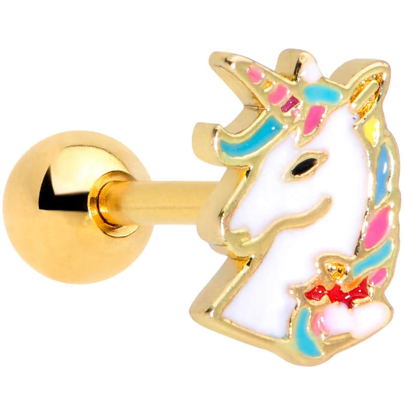 Women's Earrings – Elegant Designs for Every Personality--16 Gauge 1/4 Gold Tone Rainbow Unicorn Cartilage Tragus Earring Women's Earrings – Elegant Designs for Every Personality--16 Gauge 1/4 Gold Tone Rainbow Unicorn Cartilage Tragus Earring