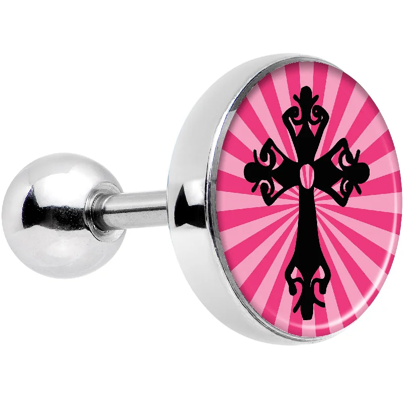 Women's Earrings – Elegant Designs for Every Personality--16 Gauge 1/4 Pink Black Radiant Cross Tragus Cartilage Earring Women's Earrings – Elegant Designs for Every Personality--16 Gauge 1/4 Pink Black Radiant Cross Tragus Cartilage Earring