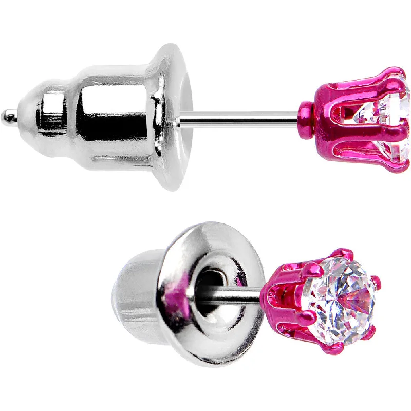 Women's Earrings – Elegant Designs for Every Personality--3mm Neon Pink Round Clear CZ Stud Earrings Women's Earrings – Elegant Designs for Every Personality--3mm Neon Pink Round Clear CZ Stud Earrings