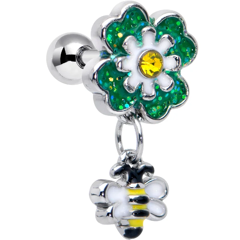 Women's Earrings – Elegant Designs for Every Personality--16 Gauge 1/4 Yellow Gem Daisy Bee Glittery Cartilage Tragus Earring