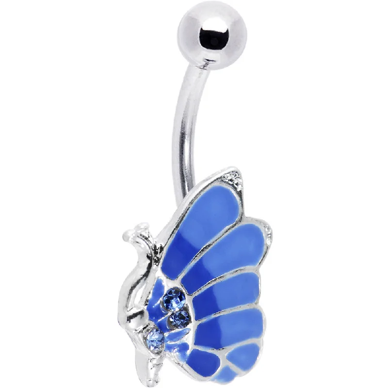 Comfortable Belly Rings with Vibrant Shine -Float On Blue Butterfly Belly Ring