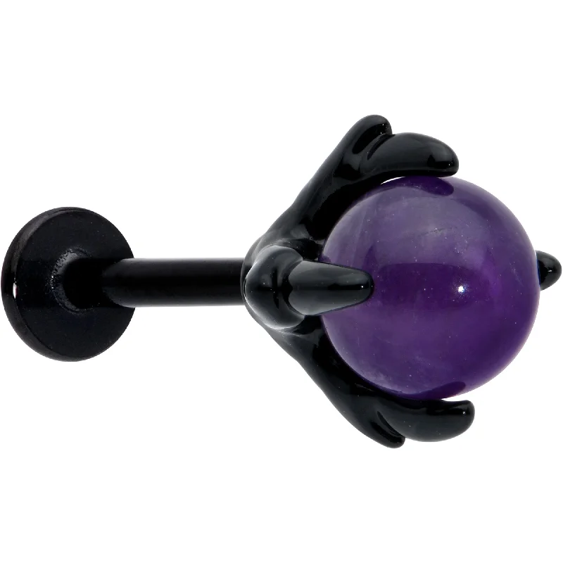 Trendy Lip Rings for Stylish Piercings16 Gauge 5/16 Purple Amethyst Black Claw Hand Labret Monroe Tragus Trendy Lip Rings for Stylish Piercings16 Gauge 5/16 Purple Amethyst Black Claw Hand Labret Monroe Tragus