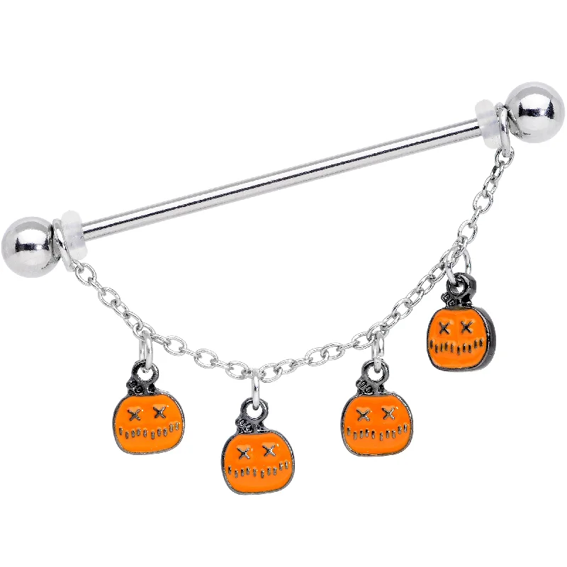Women's Earrings – Elegant Designs for Every Personality--14 Gauge Pumpkin Patch Halloween Chain Dangle Industrial Barbell 38mm Women's Earrings – Elegant Designs for Every Personality--14 Gauge Pumpkin Patch Halloween Chain Dangle Industrial Barbell 38mm