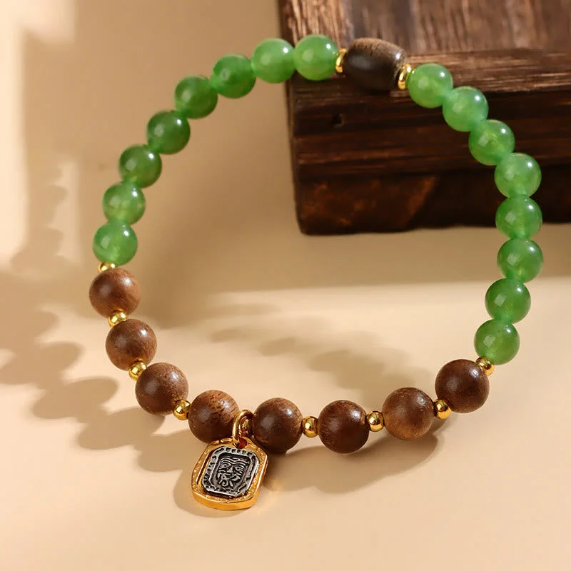 Bracelets for Men with Spiritual Symbols-Buddha Stones Kalimantan Agarwood Green Chalcedony Zakiram Goddess of Wealth Strength Bracelet Bracelets for Men with Spiritual Symbols-Buddha Stones Kalimantan Agarwood Green Chalcedony Zakiram Goddess of Wealth Strength Bracelet
