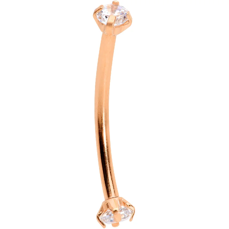 Women's Earrings – Elegant Designs for Every Personality--16 Gauge 9/16 Clear CZ Gem End Rose Gold Tone Curved Barbell