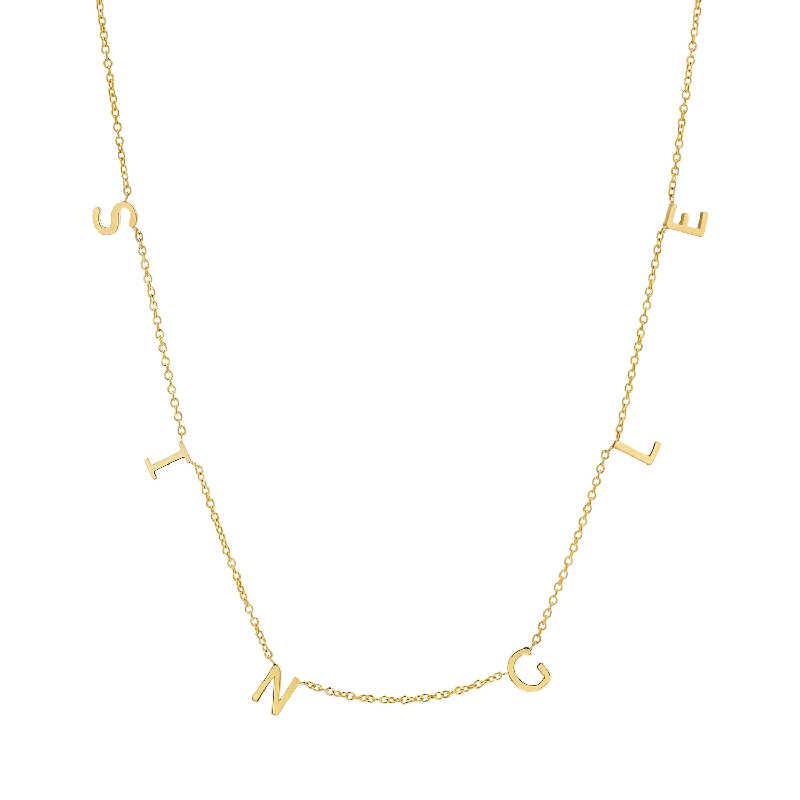 Shop Classic Women's Necklaces & Pendants with a Modern Twist-"SINGLE" Spaced Letter Necklace Shop Classic Women's Necklaces & Pendants with a Modern Twist-"SINGLE" Spaced Letter Necklace