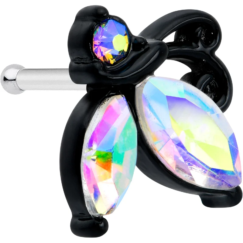 Comfortable and Elegant Nose Rings for Women -20 Gauge 1/4 Aurora CZ Gem Fleur de Lis Butterfly Black Nose Bone Comfortable and Elegant Nose Rings for Women -20 Gauge 1/4 Aurora CZ Gem Fleur de Lis Butterfly Black Nose Bone